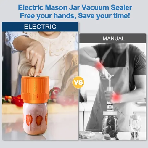 Miniatura 2 de LOVE MOMENT Kit de sellado al vacío de tarro de masón eléctrico para boca ancha y tarro de masón de boca regular, color naranja