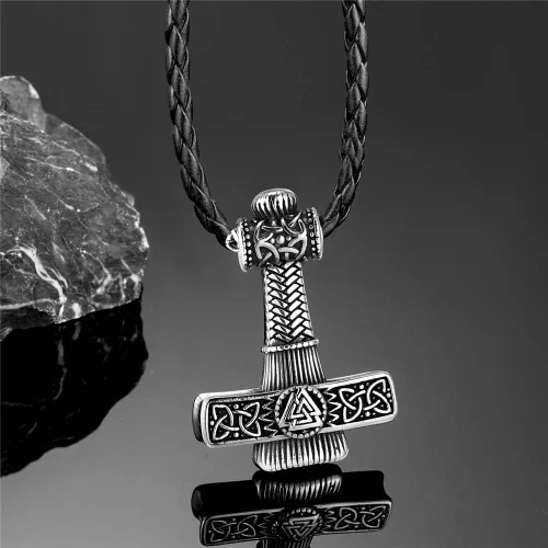 Nordic Vikings - Collares de martillo para hombre mezcla de acero inoxidable oro nórdico runa eslavo vegvisir mjolnir amuleto colgante joyería