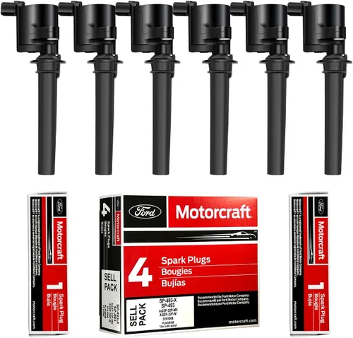Motorcraft Juego de 6 Bujías SP493 AGSF32PM Platinum & MAS Paquete de Bobinas de Encendido Compatible con Ford Escape Taurus Mazda Tribute Mercury