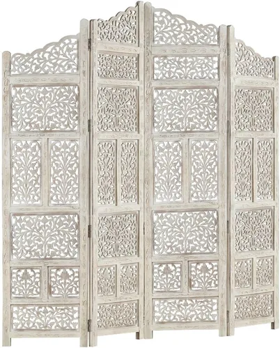 Miniatura 7 de Divisor de habitación de 4 paneles tallado a mano de madera de mango macizo, pantalla de privacidad de estilo clásico, pantalla de partición
