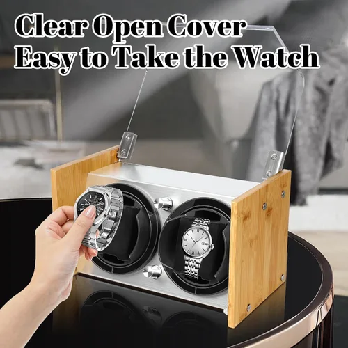 Miniatura 5 de Bobinadora de reloj de bambú para 2 relojes automáticos grandes a pequeños de Watch Winder Smith
