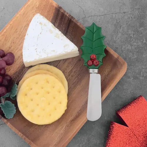 Miniatura 4 de Supreme Housewares Holly Days - Esparcidores de queso, asas de resina pintadas a mano con cuchillas de acero inoxidable para untar queso crema