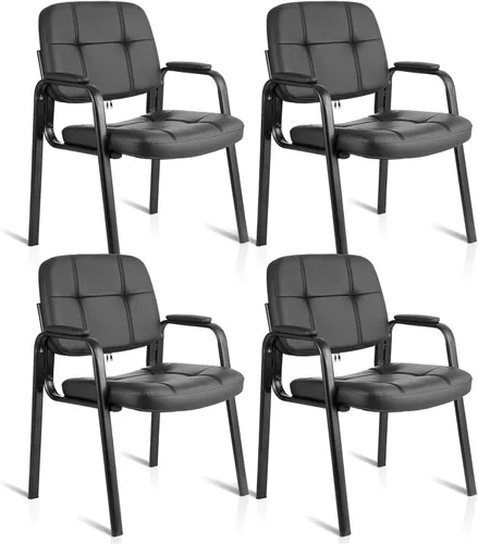 CLATINA Silla de recepción de oficina con reposabrazos acolchado de cuero regenerado, silla ergonómica para sala de espera, vestíbulo, reunión, Negro