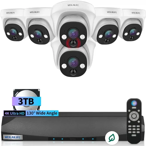 Miniatura 10 de 【Gran angular de 130° y 90 días de almacenamiento】Sistema de cámara de seguridad de cúpula con cable, sistemas de cámara de videovigilancia