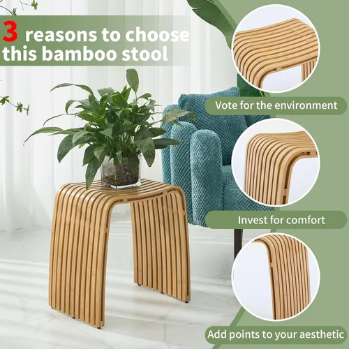 Miniatura 6 de Taburete de bambú para baño y comedor, banco de bambú, duradero y hermoso diseñado para baño, comedor, sala de estar y dormitorio