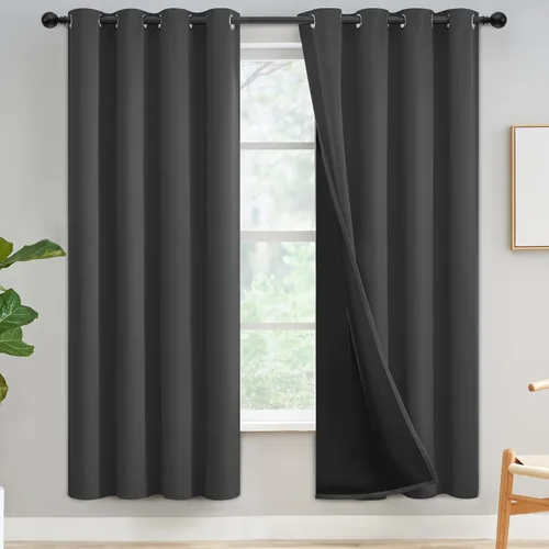 Miniatura 362 de Yakamok Cortinas negras, cortinas de ventana con aislamiento térmico y eficiencia energética para dormitorio, cortinas opacas completas y cortinas