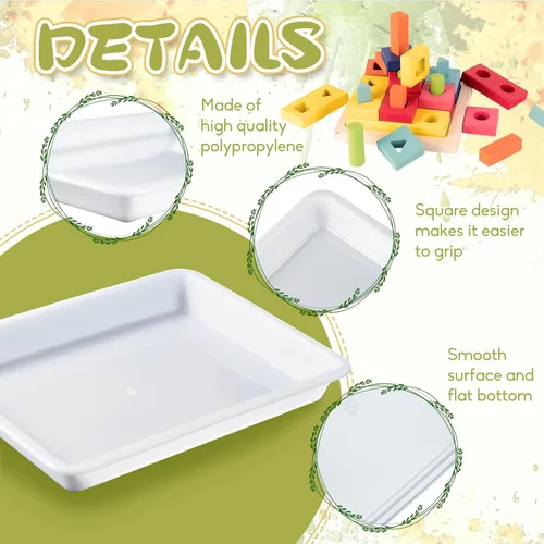 Miniatura 3 de Paquete de 10 bandejas de plástico para arte, bandeja para manualidades de actividades, bandeja organizadora, bandeja de servir para el hogar, Blanco