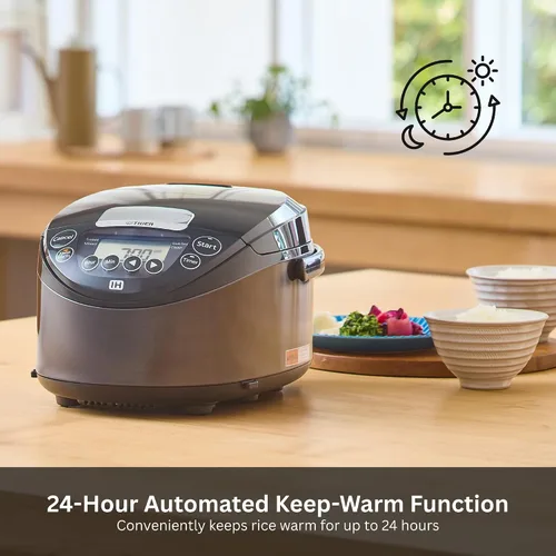 Miniatura 5 de Arrocera y calentador Tiger JPW-H10U con calefacción por inducción, con 14 ajustes preestablecidos de menú y pantalla LCD (5.5 tazas, Morado Negro)