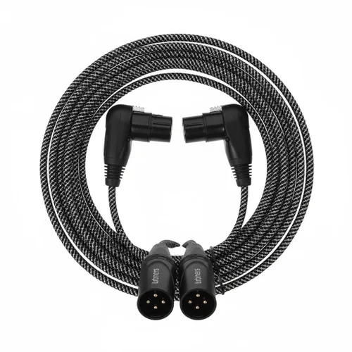 Miniatura 8 de Cable XLR de ángulo recto hembra a macho de 1.5 pies, cable adaptador XLR de 3 pines de 90 grados, conectores de bloqueo de aleación de zinc, doble