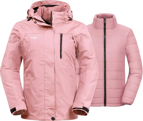 Miniatura 8 de Wantdo - Chaqueta impermeable 3 en 1 para mujer, abrigo de invierno cálido, resistente al viento, chaqueta de snowboard con capa de puffer