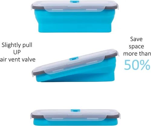 Miniatura 5 de Recipientes plegables extra grandes para almacenamiento de alimentos con tapa y ventilación de aire, 58 oz, paquete de 4, recipiente plegable XL