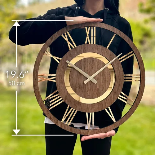 Miniatura 4 de Reloj de pared moderno con números romanos dorados, funciona con pilas, silencioso, sin tictac, diseño minimalista para cualquier habitación, reloj