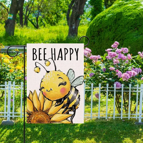 Miniatura 5 de Artofy Bandera decorativa pequeña para jardín de primavera y verano con diseño de abejorros y girasoles, flor feliz de abeja, decoración exterior
