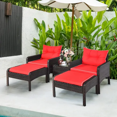 Miniatura 8 de Juego de muebles de mimbre para patio, juego de conversación de mimbre modular para exteriores con 2 otomanas y mesa de centro de vidrio templado