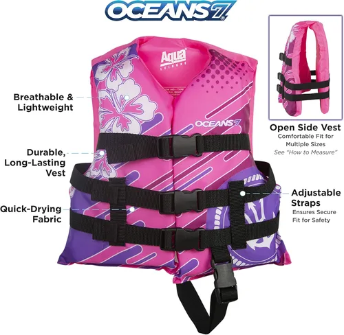Miniatura 3 de Aqua Oceans 7 Life Jacket for Kids - US Coast Guard Approved Life Vest for Infant, Child & Youth Boys and Girls, Open-Side PFD for Boating, Swimming