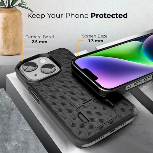 Miniatura 4 de MOTIVE Funda para iPhone 14, funda con clip para cinturón para Apple iPhone 14, funda protectora delgada y resistente a prueba de golpes con soporte
