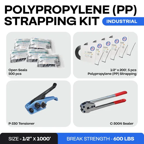 Miniatura 2 de IDL Packaging Kit de flejado de polipropileno (PP) portátil de 1/2 pulgada x 1000 pies, resistencia a la rotura de 600 libras, solución de flejado