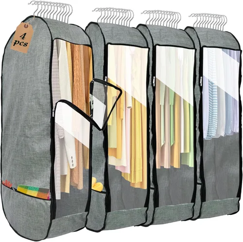 Miniatura 8 de 2 bolsas de ropa de 50 pulgadas para colgar ropa, bolsa de ropa transpirable grande para almacenamiento en armario con refuerzo de 10 pulgadas