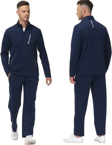 Miniatura 4 de MoFiz Conjunto deportivo para hombre, manga larga, casual, con cremallera completa, para correr, deportivo, 2 piezas