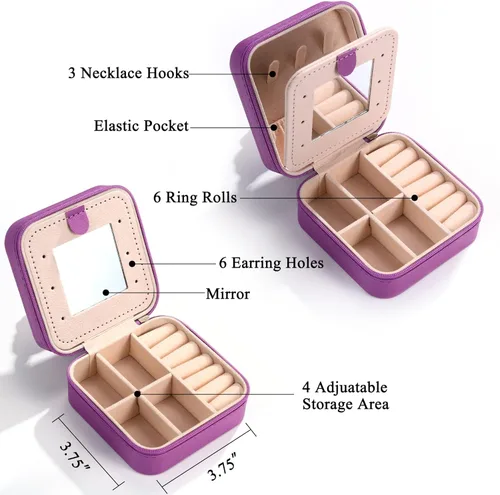 Miniatura 3 de Parima Joyero de viaje para niñas y mujeres, caja organizadora de joyas, cajas de joyería personalizadas para mujeres y niñas, caja organizadora