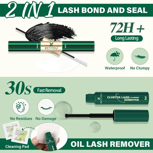 Miniatura 5 de Kit de extensión de pestañas DIY de KEYYOU, 300 piezas de racimos de pestañas, kit de extensión de pestañas con 40D de rizado C, 9-18MIX de racimos