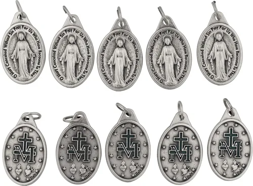 Lote de 10 dijes de medalla milagrosa de 1 pulgada con anillos incluidos, María Nuestra Señora de Gracia, Metal, No es una piedra preciosa