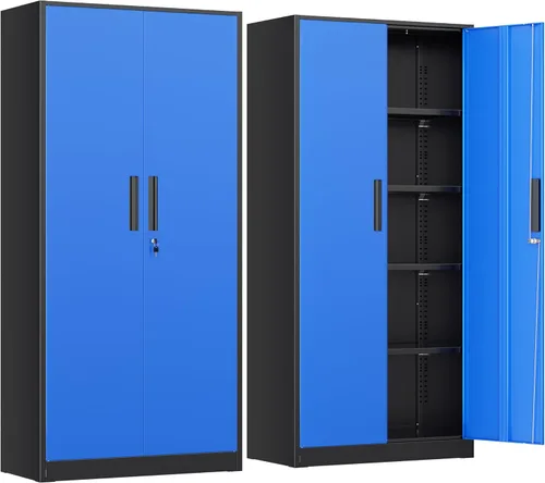 Miniatura 31 de INTERGREAT Gabinete de almacenamiento de metal con puertas con cerradura, gabinetes de almacenamiento de acero con cerradura con 2 puertas