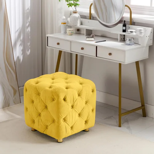 Miniatura 9 de Polibi Otomana cuadrada tapizada de terciopelo, moderna y suave, taburete de maquillaje, asiento cómodo para sala de estar, dormitorio, entrada