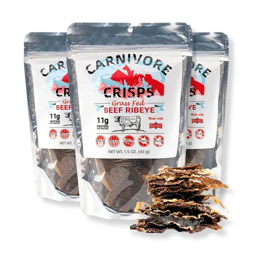 Miniatura 10 de Carnivore Crisps pechuga de ternera, (3) bolsa de 1.5 onzas, 0.35 oz de proteínas por porción, hecha con sal real de Redmond, aprobada por dieta