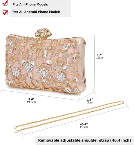 Miniatura 4 de Sweetovo Bolso de noche para mujer, bolso de mano con diamantes de imitación, brillante para fiesta, bolso de hombro, bolsa de boda con cadena