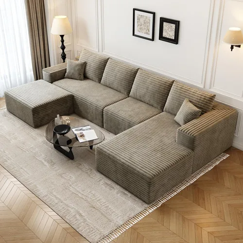 Miniatura 13 de Sofá seccional modular Cloud de 107.5 pulgadas con 1 otomana, sofás tapizados modernos minimalistas, cómodo sofá en forma de U para sala de estar