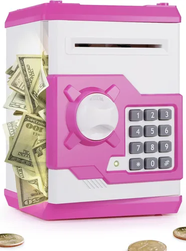 Miniatura 8 de Playsheek alcancía para niñas y niños, gran alcancía electrónica de monedas con protección por contraseña, caja de ahorro con desplazamiento