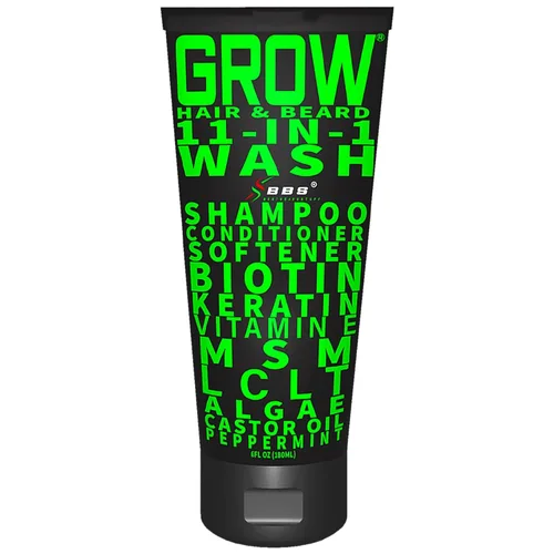 Champú y acondicionador para barba 11 en 1 – CRECE cabello y barba crecimiento lavado con biotina, aceite de ricino, menta y queratina – Apoya el
