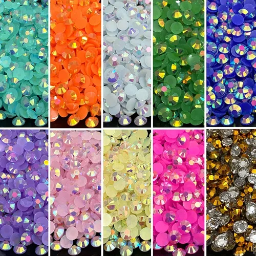 Miniatura 3 de 1500 piezas de diamantes de imitación de resina AB de 0.236 pulgadas (0.236 in) con parte trasera plana, purpurina redonda sin fijación