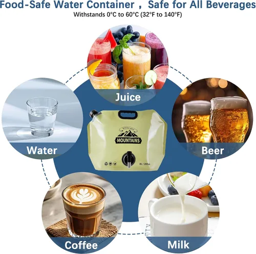 Miniatura 4 de Jarra de agua plegable de 2.1 galones con espita, bolsa de agua portátil sin BPA, bolsas de agua plegables para senderismo al aire libre, viajes