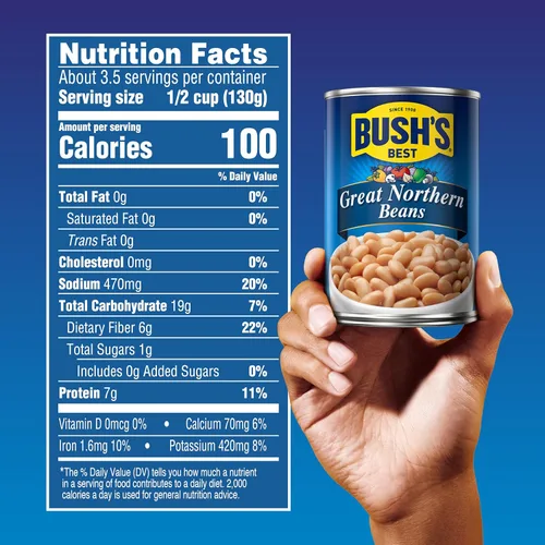 Miniatura 2 de BUSH'S BEST Frijoles enlatados Great Northern (paquete de 12), fuente de proteína y fibra a base de plantas, bajo en grasa, sin gluten, 15.8 onzas