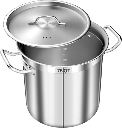 Miniatura 8 de Olla de acero inoxidable con tapa, olla grande de 20 cuartos de galón, olla resistente de tres capas de grado comercial y ollas para hervir, cocinar