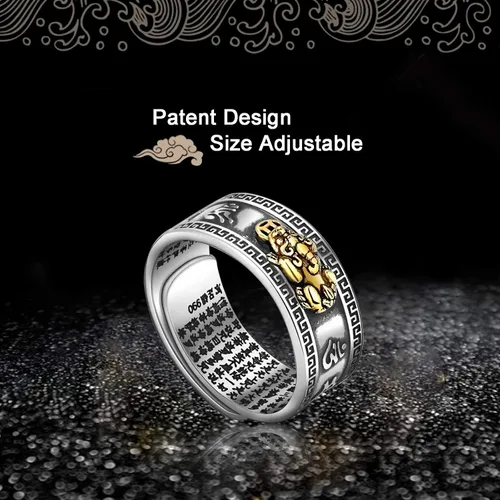 Miniatura 2 de Anillo ajustable de plata 990 Feng Shui PiXiu Mani Mantra Protección Wealth Ring