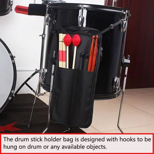 Miniatura 5 de Watris Veiyi Bolsa de baqueta, bolsa portátil para baqueta, bolsa para colgar de mazo de percusión, bolso de baqueta con asa (negro)