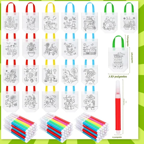 Miniatura 2 de Chunful - 24 bolsas lindas de regalo para colorear, bolsas de regalo para fiestas infantiles, bolsas reutilizables de dibujo para niños, bolsas