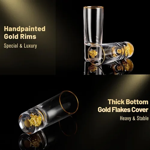 Miniatura 4 de DUJUST Vasos de chupito geniales (2 onzas), juego de vasos de chupito decorados con escamas de hoja de oro de 24K, ÚNICO EN SU GÉNERO, vasos