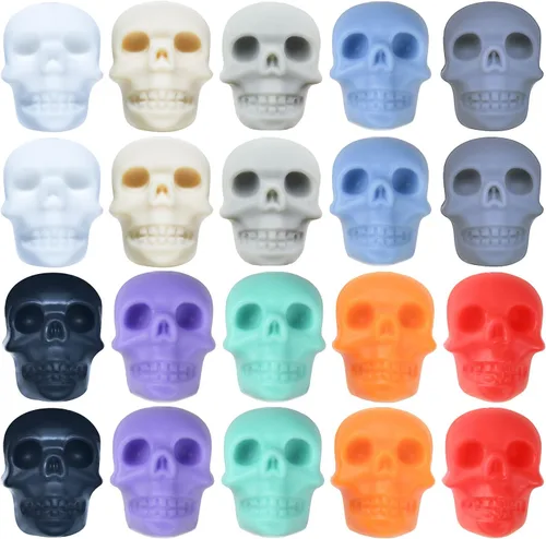 metulip 20 cuentas de calavera de silicona para Halloween, cuentas espaciadoras de calavera para manualidades, manualidades, pulseras, collares,