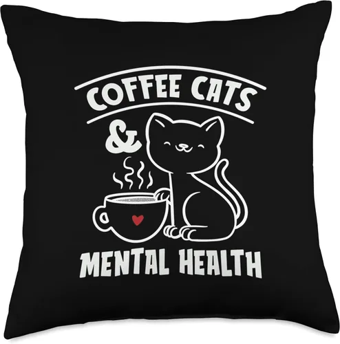 Mental Health Designs for Coffee Drinker Coffee Cats Anxiety Awareness Mental Health Throw Pillow, 18x18, Multicolor
