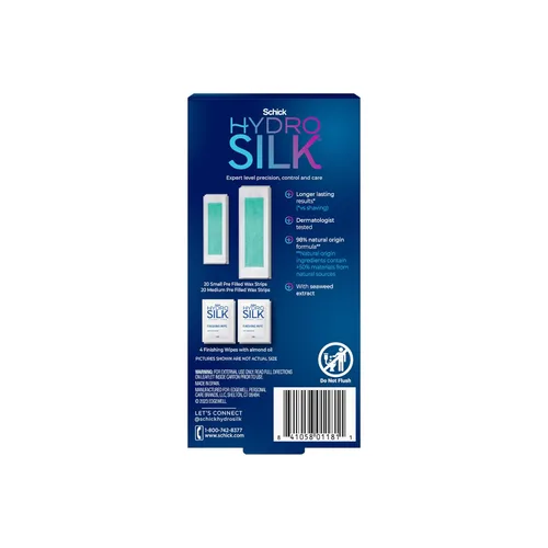 Miniatura 9 de Schick Hydro Silk - Tiras de cera específicas Tiras de cera suave para cuerpo + depilación púbica, tira de depilación de cejas y labios, kit
