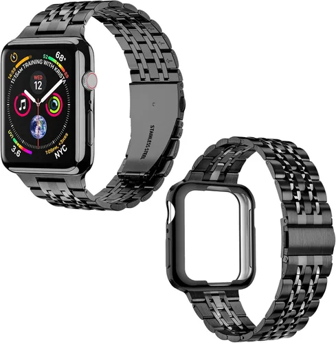 Miniatura 2 de MioHHR - Correa compatible con Apple Watch de 1.61 pulgadas, correa de metal de acero inoxidable sólida para iWatch de 41mm Series 9 8 7, negro
