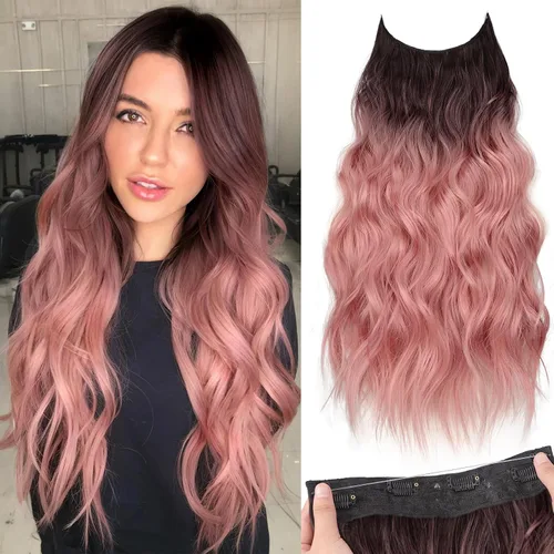 Miniatura 27 de KooKaStyle - Extensiones de cabello con hilo invisible, diadema transparente, ajustables, 4 clips fijadores, cabello largo y ondulado de 12