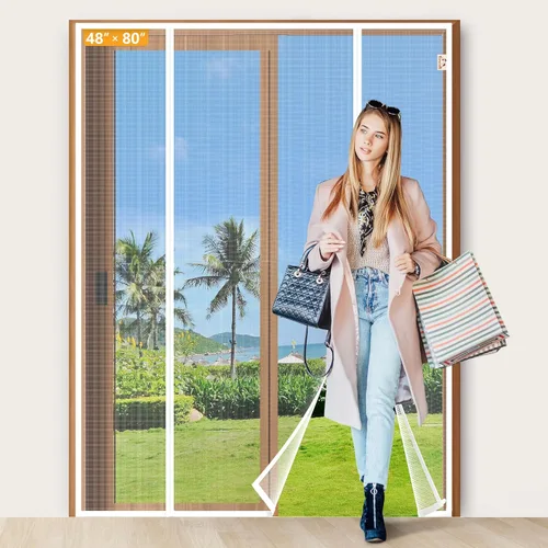 Miniatura 11 de Yotache Puerta con mosquitero magnética para puertas corredizas de 72"x80", tamaño del mosquitero 74"x81", mosquitero de apertura por ambos lados