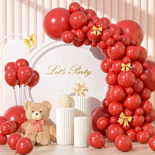 Kit de arco de globos rojo brillante de 135 piezas de diferentes tamaños de 18, 12, 10 y 5 pulgadas, decoraciones de fiesta de color rojo para baby