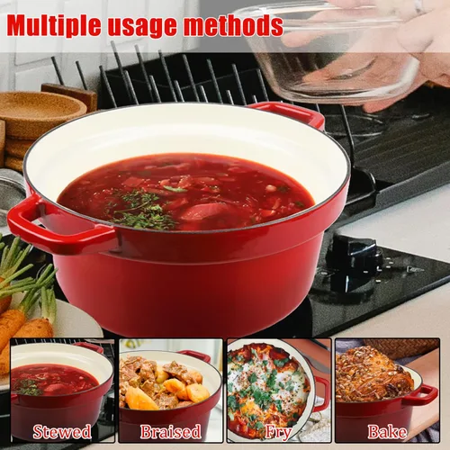 Miniatura 6 de CUKOR Olla de horno holandés de 7 cuartos de galón con tapa, hornos holandeses de cerámica para hornear pan de masa madre, olla de hierro fundido