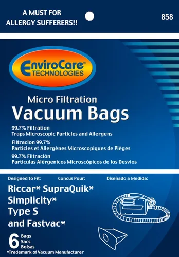 Miniatura 2 de EnviroCare 858 bolsas de vacío de repuesto diseñadas para adaptarse a Riccar RSQ-6 SupraQuick, 6 bolsas de papel